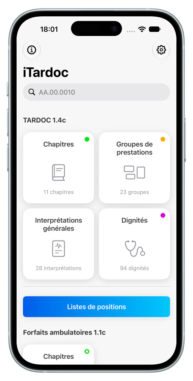 Écran d'accueil de l'app iTardoc