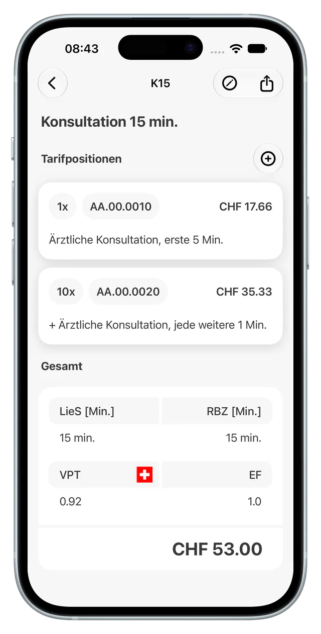 Bildschirm für persönliche Listen der iTardoc-App
