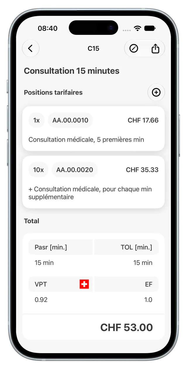 Écran de liste personnelle de l'app iTardoc