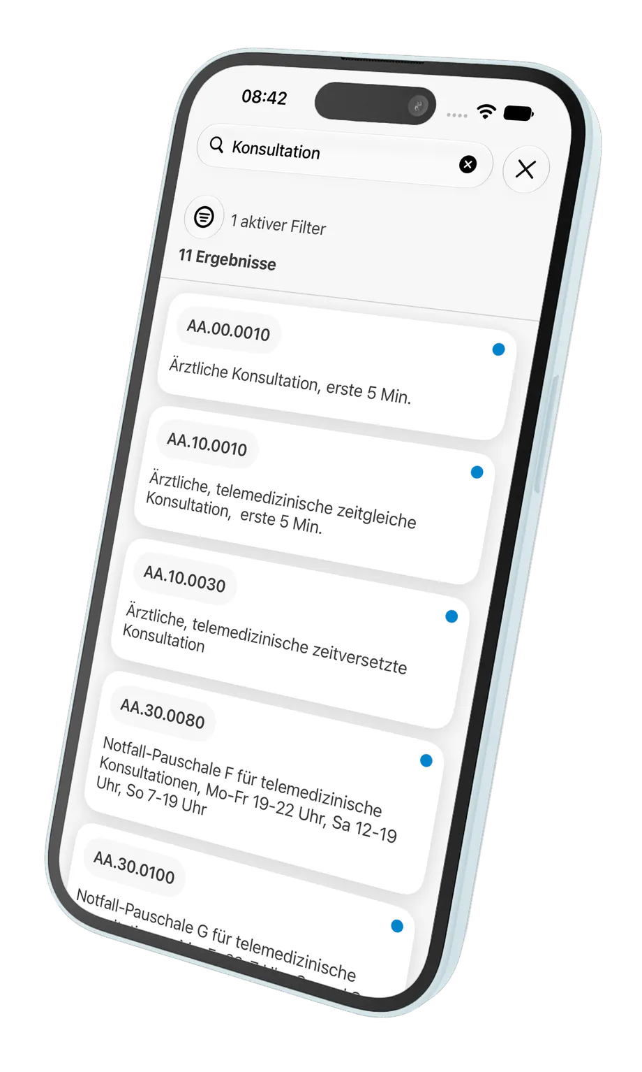 Suchbildschirm der iTardoc-App
